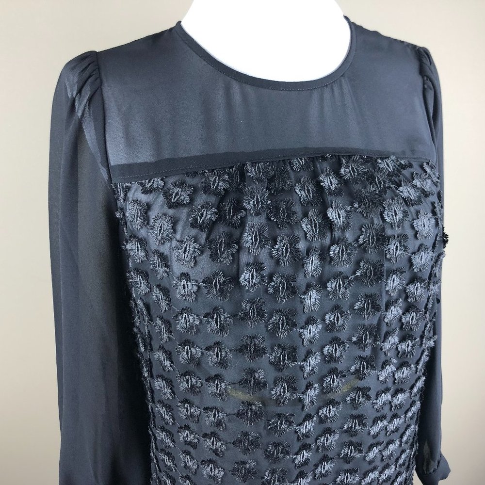 Madewell 3/4 Sleeve Blouse Size XS Black, Gorgeous Rised Crochet Lace Flowers